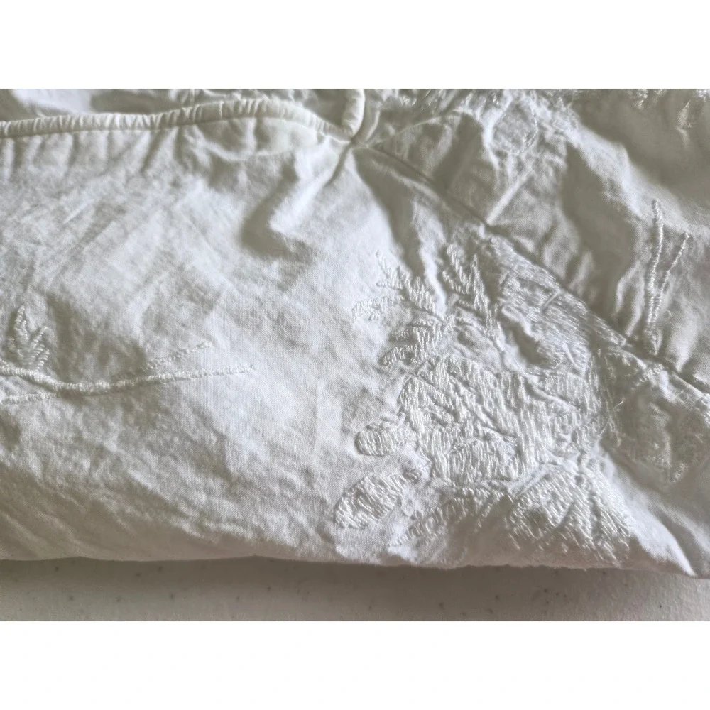 Simply Shabby Chic White Embroidered Cotton 2 Pillow Cases Shams Floral Tufted